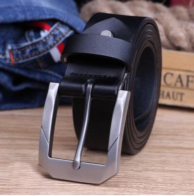 Black Suitable for men's belt new fashion classic retro pin buckle men's belt high quality men's leather belt luxury strap male belt - Цвет: Black