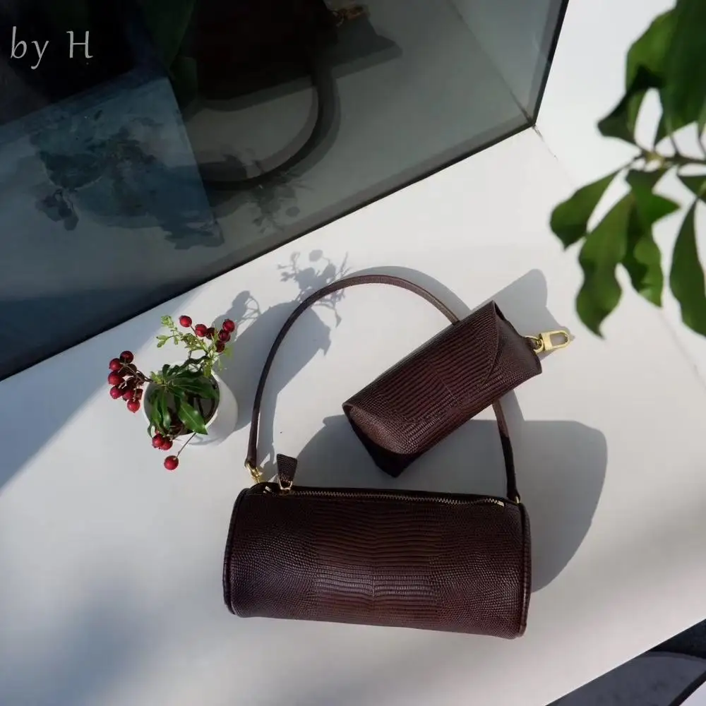 

by H 2019 Winter Collection Lizard Print Round Pillow Bag Fashion Designer Small Shoulder bag Key Bag Light Green Baguette Chic