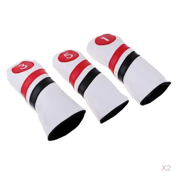 

6 Pieces PU Golf Wood Head Cover Set For Golf Driver Fairway Hybrid White