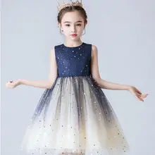 Новинка; сетчатый жилет с блестками для маленьких детей-подростков; Платья с цветочным принтом; одежда принцессы для выступлений для девочек; 6 шт./партия;