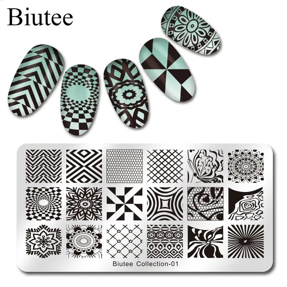 Biutee 1 шт. шаблоны для ногтей пластина Штамповка цветок кружева стекло шаблон