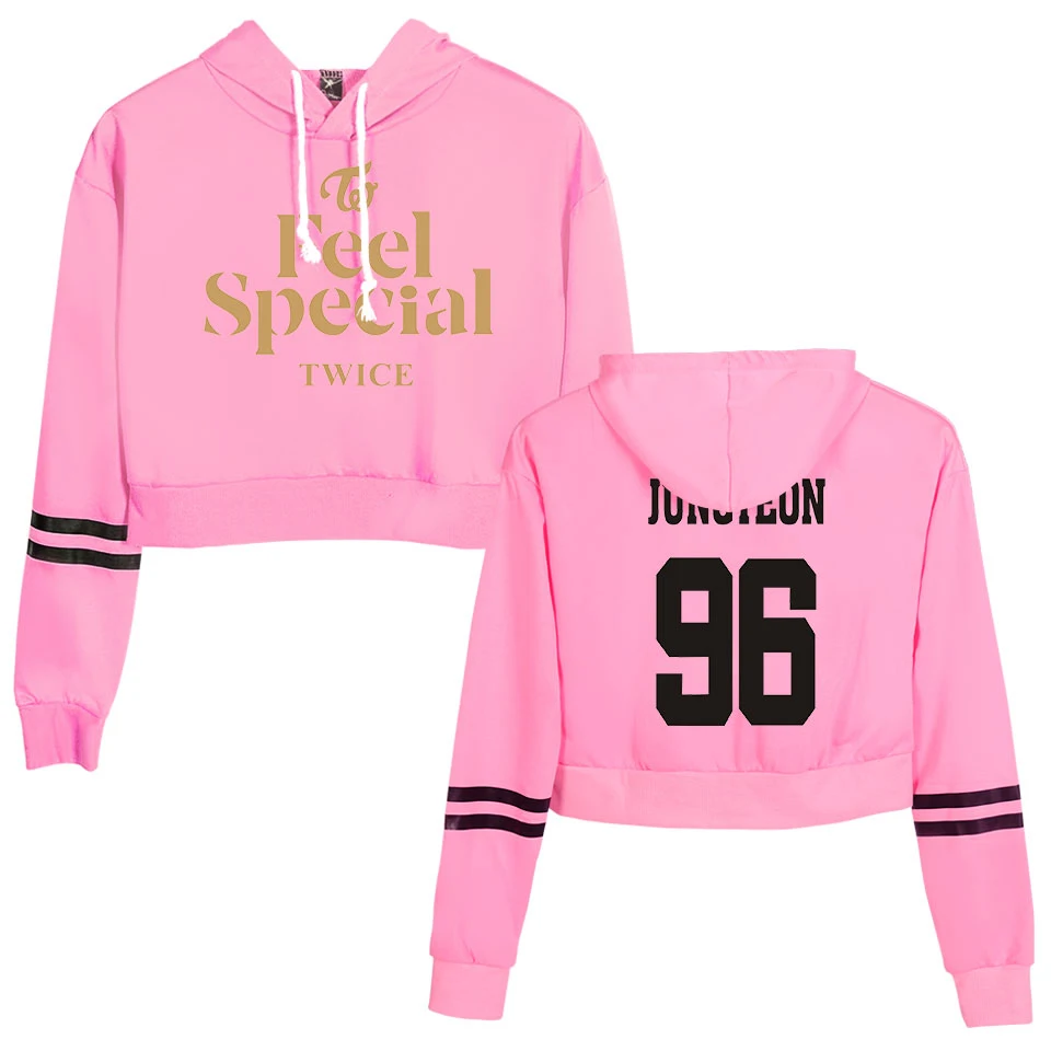 Женский сексуальный укороченный топ, толстовки Kpop Team TWICE Feel Special Print harajuku, Весенняя Горячая Распродажа, повседневные толстовки, свитшоты размера плюс