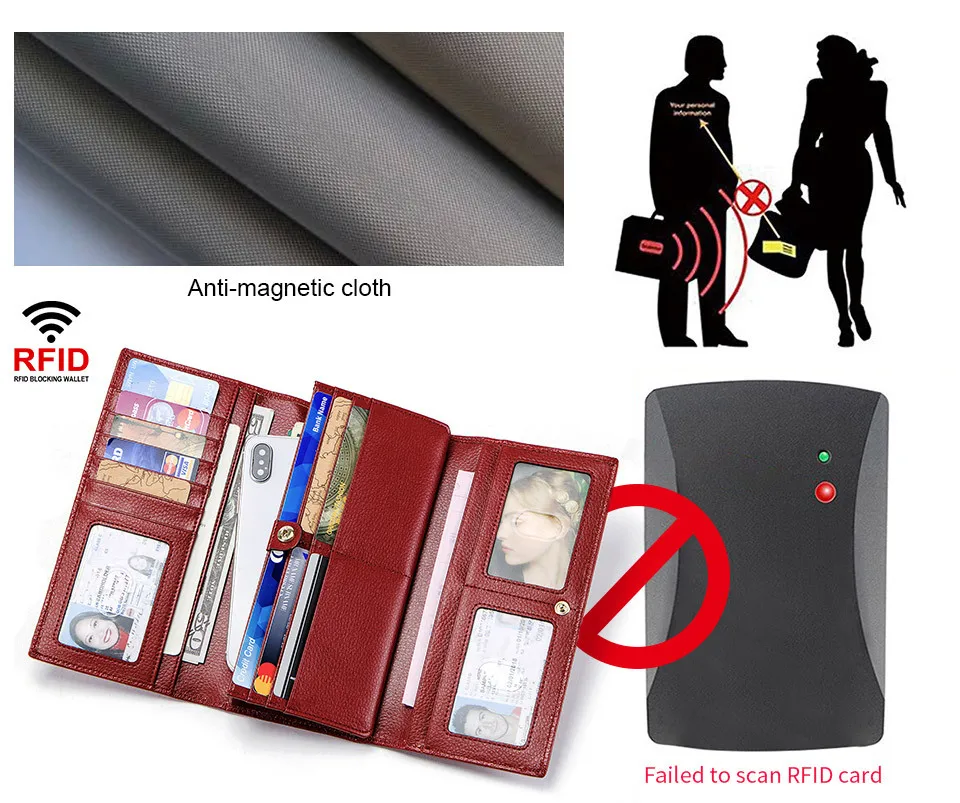 Женский Длинный кошелек RFID, высококачественный кошелек из натуральной кожи, Женский Повседневный клатч, мягкий держатель для карт, чехол для телефона