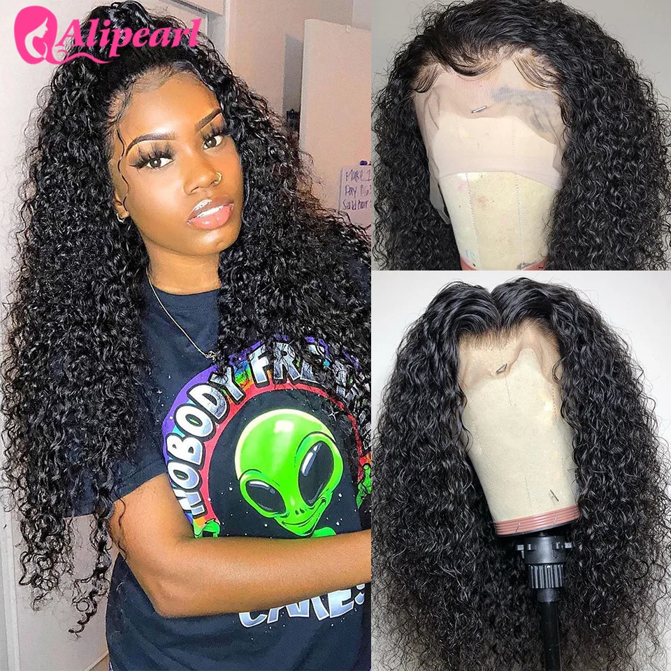 13x6 Curly Lace Front Human Hair Wigs For Black Women Ple Plucked 130% 180% Density Remy Brazilian AliPearl Curly Lace Wigs