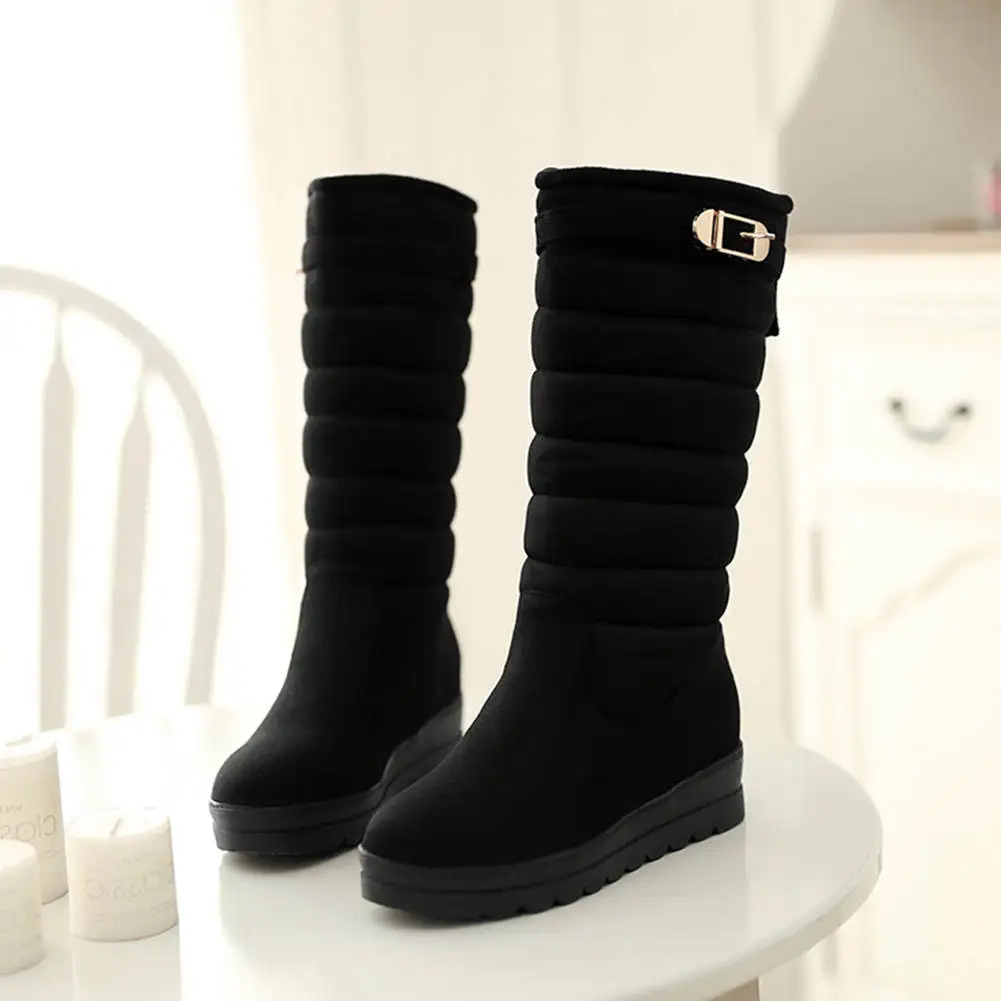 BONJOMARISA Big Size 33-42 New Snow Boots Women Fashion Belt Buckle Ladies Height Increasing Platform Winter Warm Fur Boots
