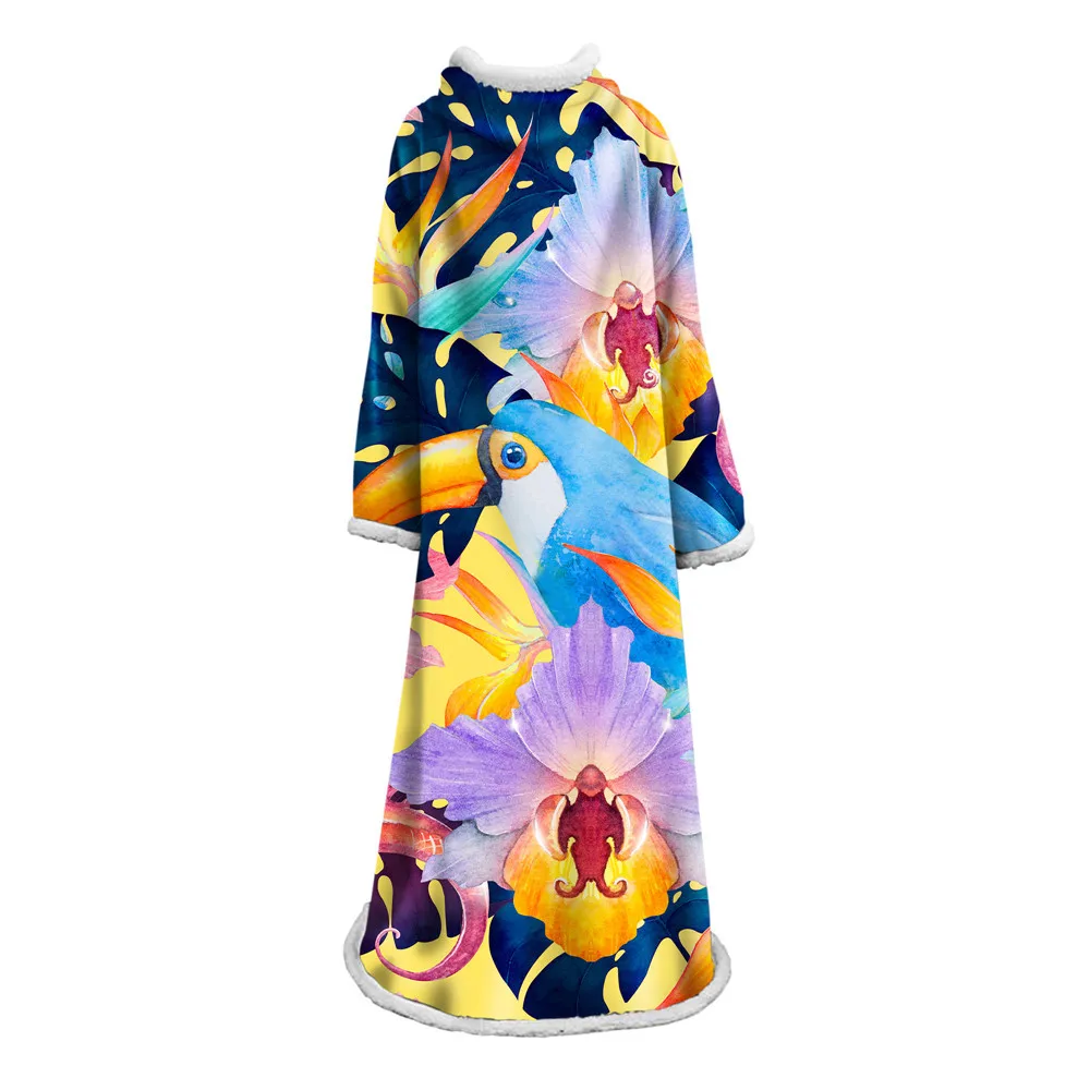 

Flamingo Hooded Blanket with Sleeves Leaves Rose Blankets Winter Thick Warm Big Coat for Women Christmas Gift Magic Cloak