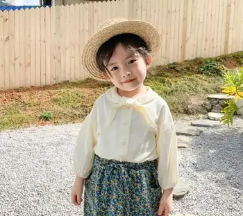 

2020 Korea Style Girls Bow Shirt Spring Cotton Kids Tops Girls Blouse 1-6 Years