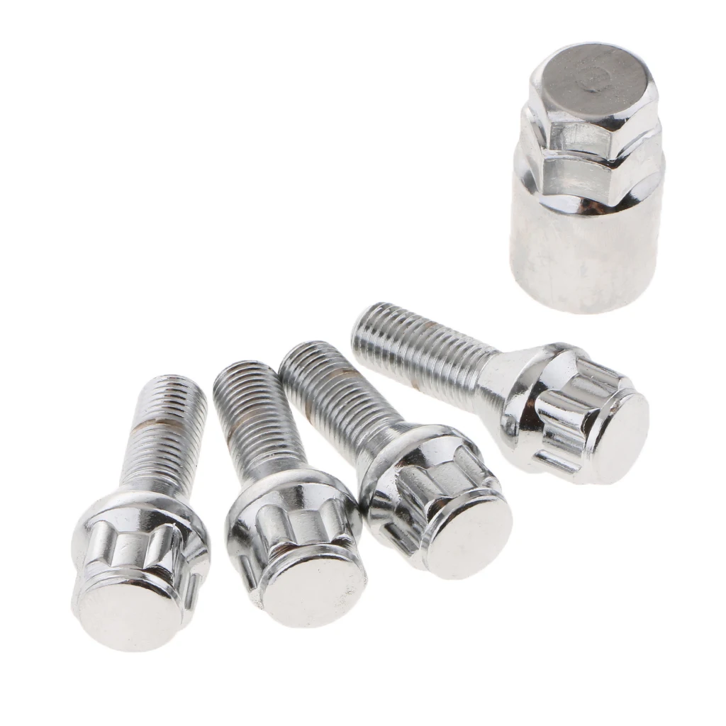 4 pieces M12X1.5 WHEEL LOCK Bolts Anti Theft Security + 1 KEY For Toyota Mazda Ford