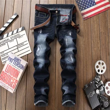 Male hole badge embroidery style denim trousers pants Fashion New Men's Casual Slim Patch Jeans Dropshipping