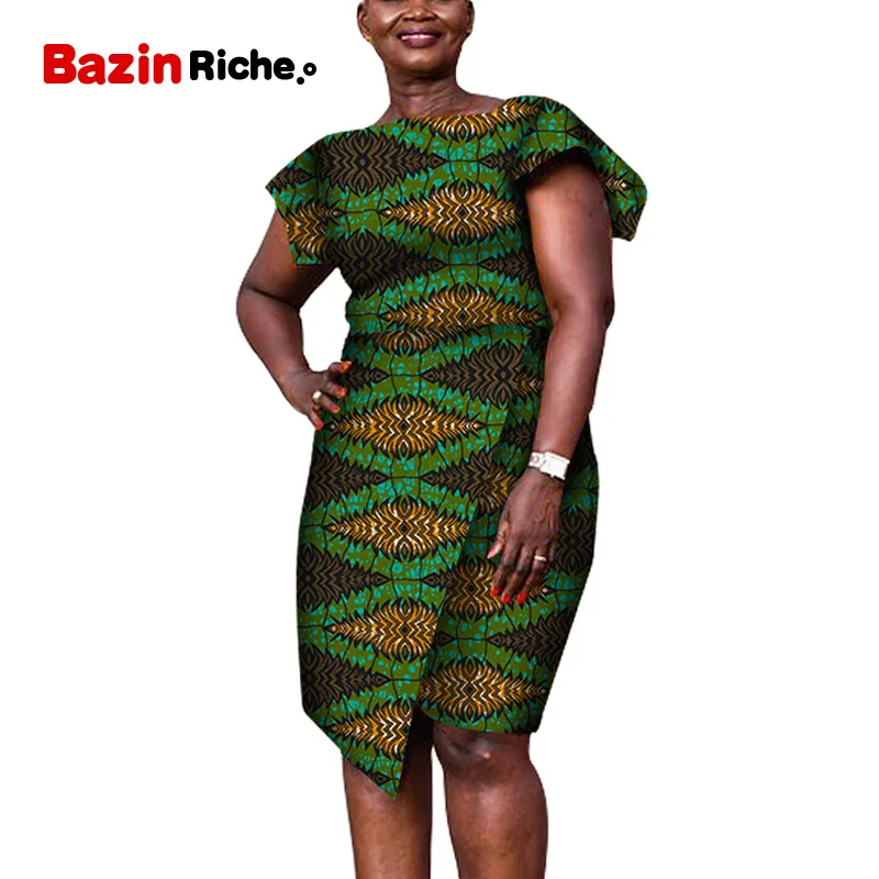 Новые платья Bazin Riche в африканском стиле с оборками и воротником для Женщин Дашики печати длиной до колена платье Vestidos африканская одежда