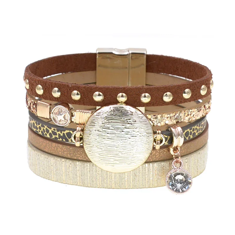 WELLMORE NEW model leather bracelets for women Zinc alloy metal charm bracelet fashion jewelry Bracelet Jewelry Leather Bracelets