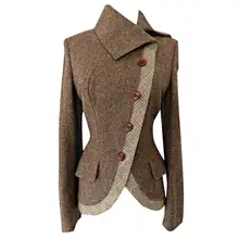 Модный Женский блейзер размера плюс, женские блейзеры и жакеты, толстый теплый повседневный винтажный Блейзер на пуговицах сбоку