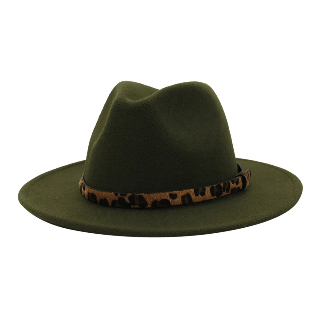 Новинка, модные шляпы, топ, джаз, шляпа, Fedoras Chapeau, для мужчин и женщин, Ретро стиль, леопард, широкая шляпа с пряжкой на ремне, регулируемые шляпы