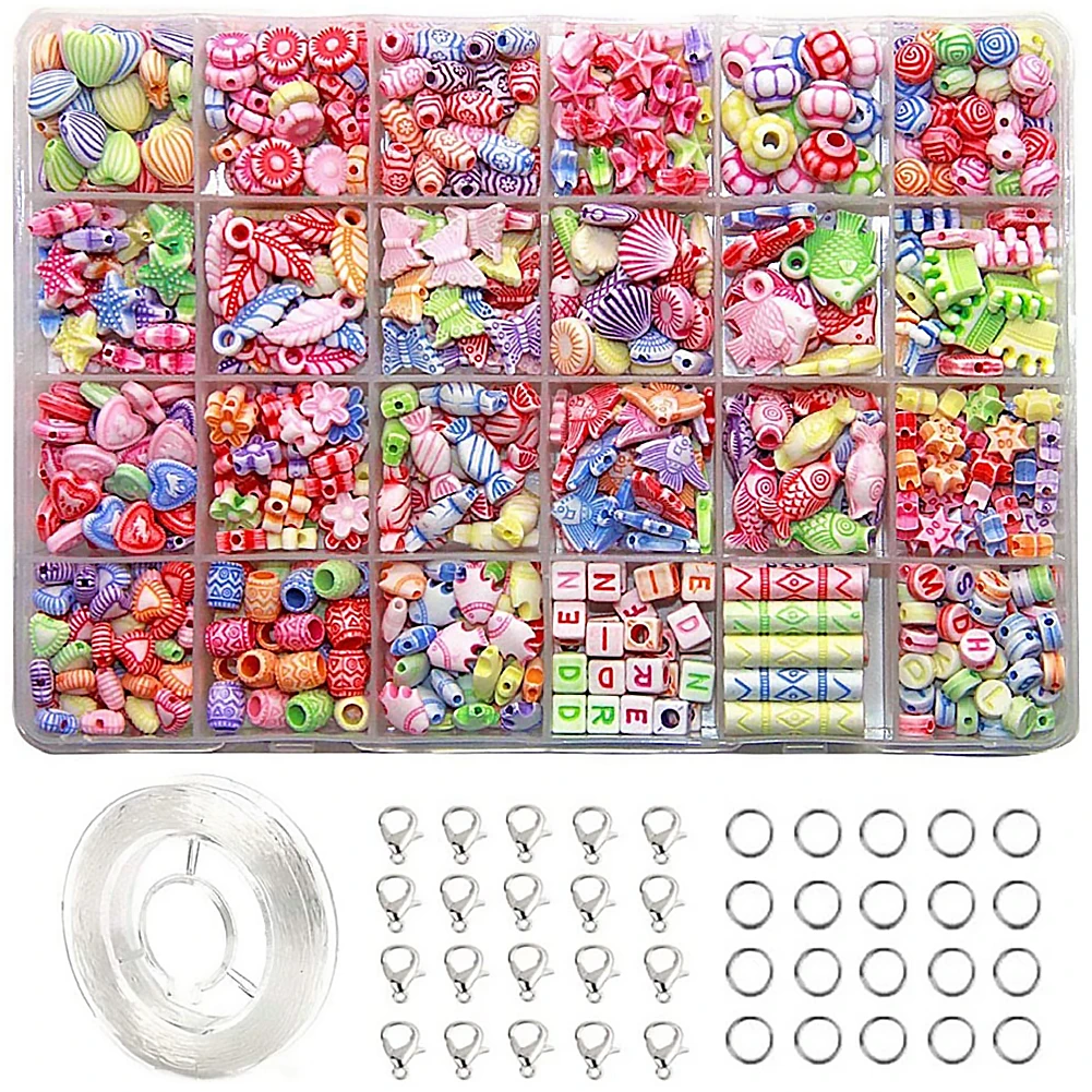 Juego de 24 tipos de cuentas para niñas, joyería para niños, Kits de fabricación artesanal, pulsera, collar, joyería, Kit de bricolaje para niñas, regalos de juguete