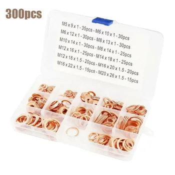 

300Pcs/Box Copper Washer Gasket Flat O-Ring Sealing Assortment Kit M5-M20 Durable And Practical To Use