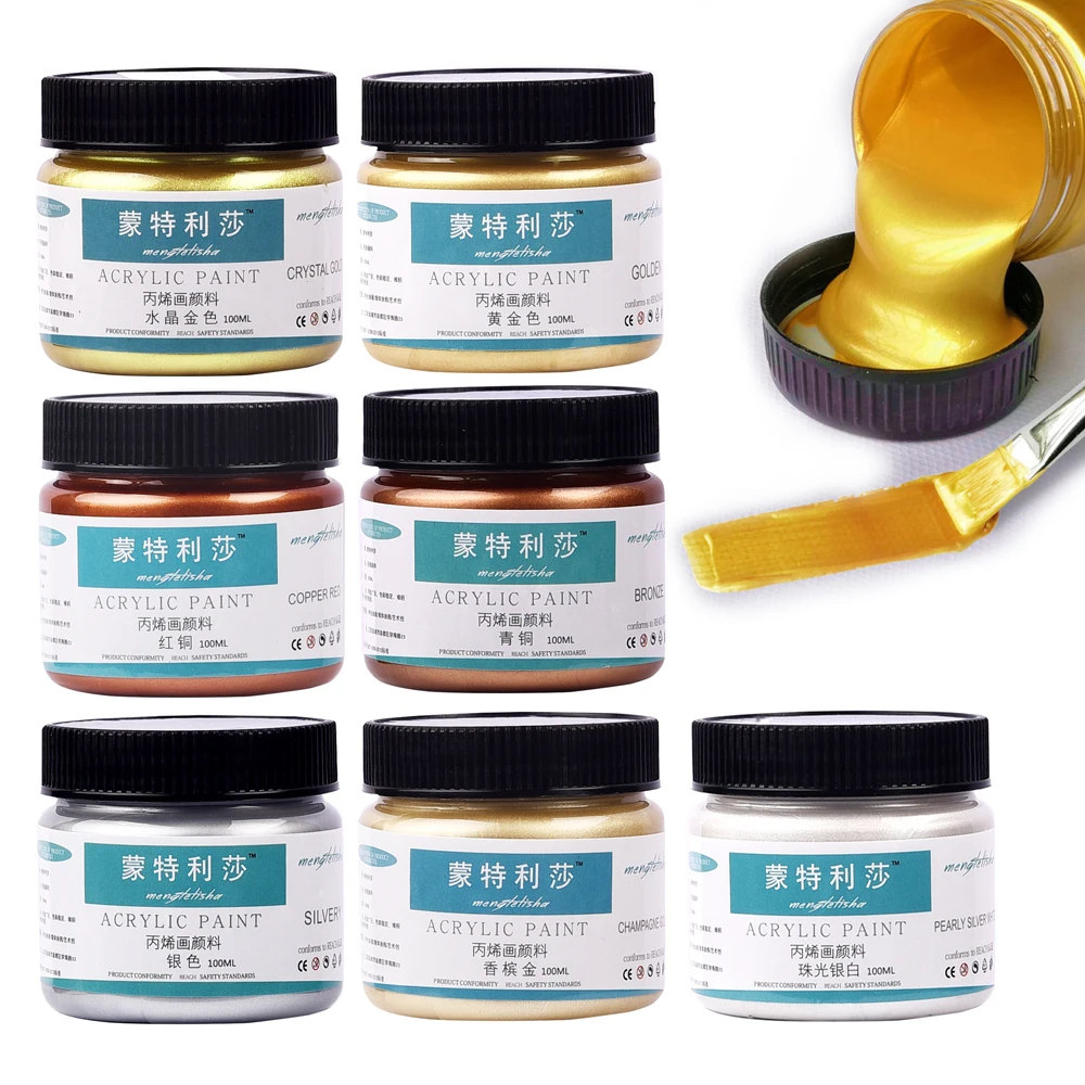 

100ml Gold Silver Pearl Acrylic Paints Waterproof Metallic Acrylic Pigment For DIY Epoxy Resin Craft Pattern Painting Colorant