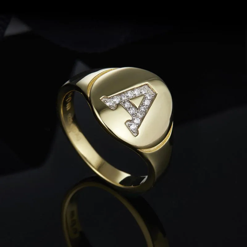 Модное A Z кольцо с буквами для мужчин и женщин циркониевым камнем настоящее 925