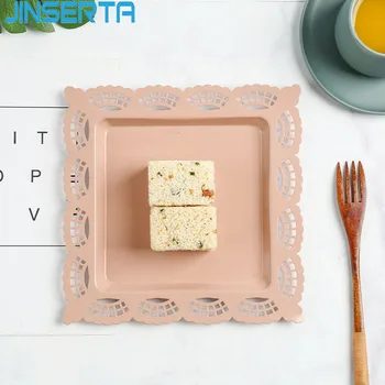 

JINSERTA Metal Storage Tray Dessert Fruit Cake Snack Nuts Plate Iron Pink Home Party Wedding Desktop Food Decorative Tray