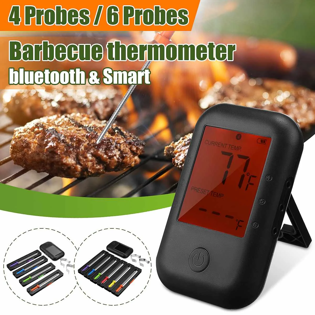 4/6 Probes Wireless Kitchen Meat Thermometer for Oven Grill BBQ Smoker Rotisserie Thermometer Smart bluetooth Barbecue 4/6 Probes Wireless Kitchen Meat Thermometer for Oven Grill BBQ Smoker Rotisserie Thermometer Smart bluetooth Barbecue