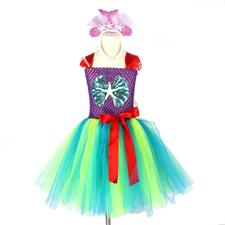 Handmade Mermaid Birthday Tutu Set Smash Cake Outfit Baby Girls Under the Sea Theme Mermaid Tutu Dress Dance Recital Tulle Dress (12)