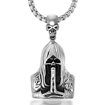 

Stainless Steel Punk Rock Skull Grim Reaper Pendant Necklace Men Biker Gothic Death Men Jewelry For Him