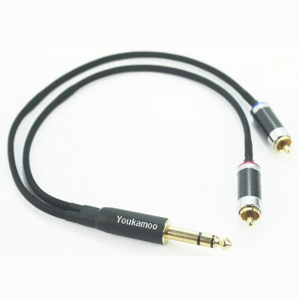 1 4 6 35mm to RCA Silver Plated Audio Headphone Adapter Cable 1 FT 0 3M