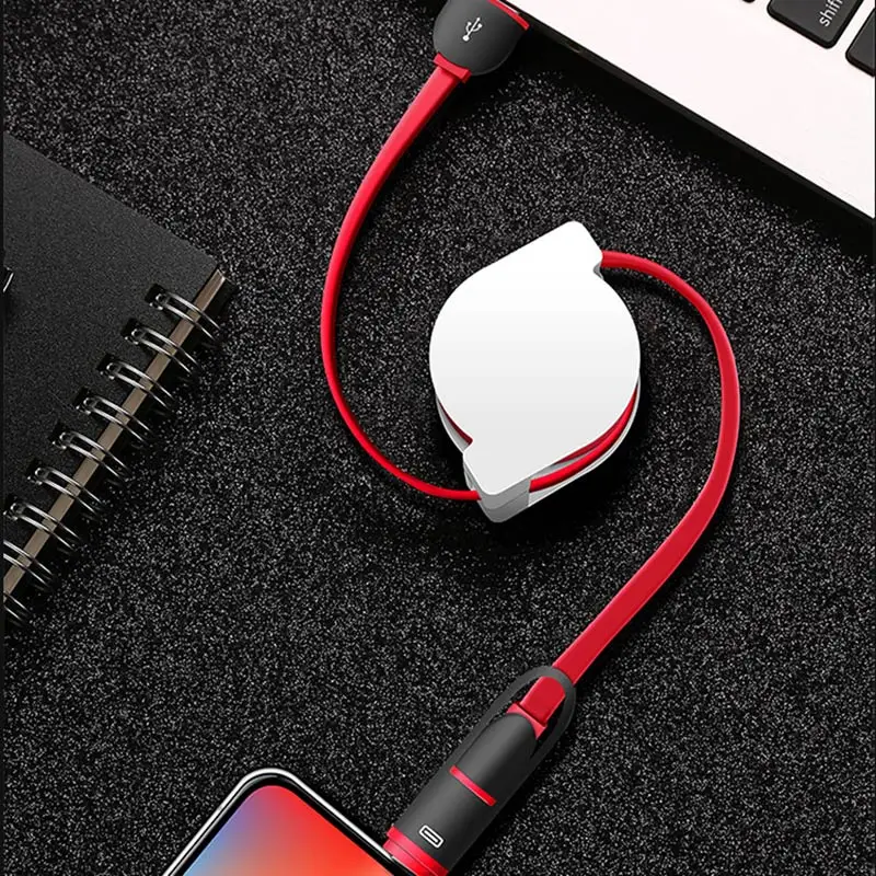 Многофункциональный usb-кабель 2 в 1, универсальный кабель для быстрой зарядки и передачи данных, два в одном для микротелескопического расширения usb с логотипом на заказ - Цвет: White shell - red