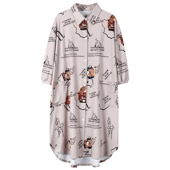 

PAJ sexy lady nightgowns Cotton Cardigan Button one-piece women's pajamas three-quarter sleeves Cute Print Letter Nightdress