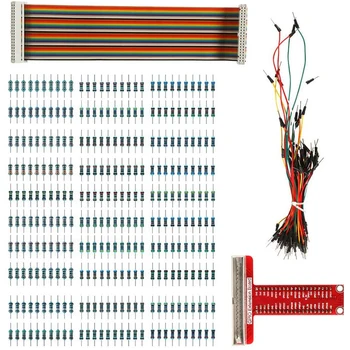 

Raspberry Pi 4 B 3 Accessories Kit GPIO T Type Expansion Board + 65pcs Jumper Wires+ 40pin Rainbow Ribbon Cable+300pcs Resistors