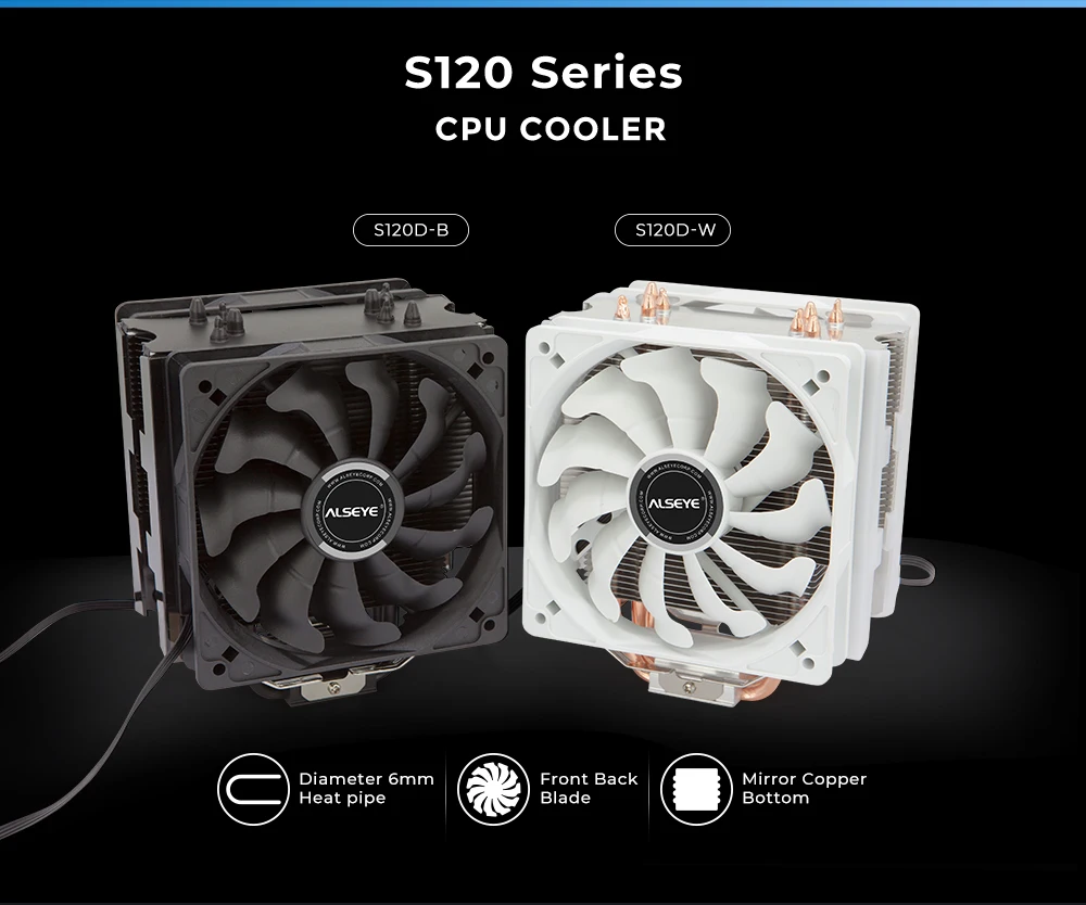 Alseye-ventilador cooler para cpu, s120d, pwm 120mm,