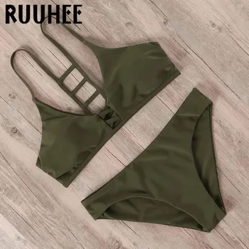 

RUUHEE Bandage Bikini 2020 Women Hollow Out Swimwear Push Up swimsuit Solid swimming Suit Sexy Summer Bathing Suit Bikini Set