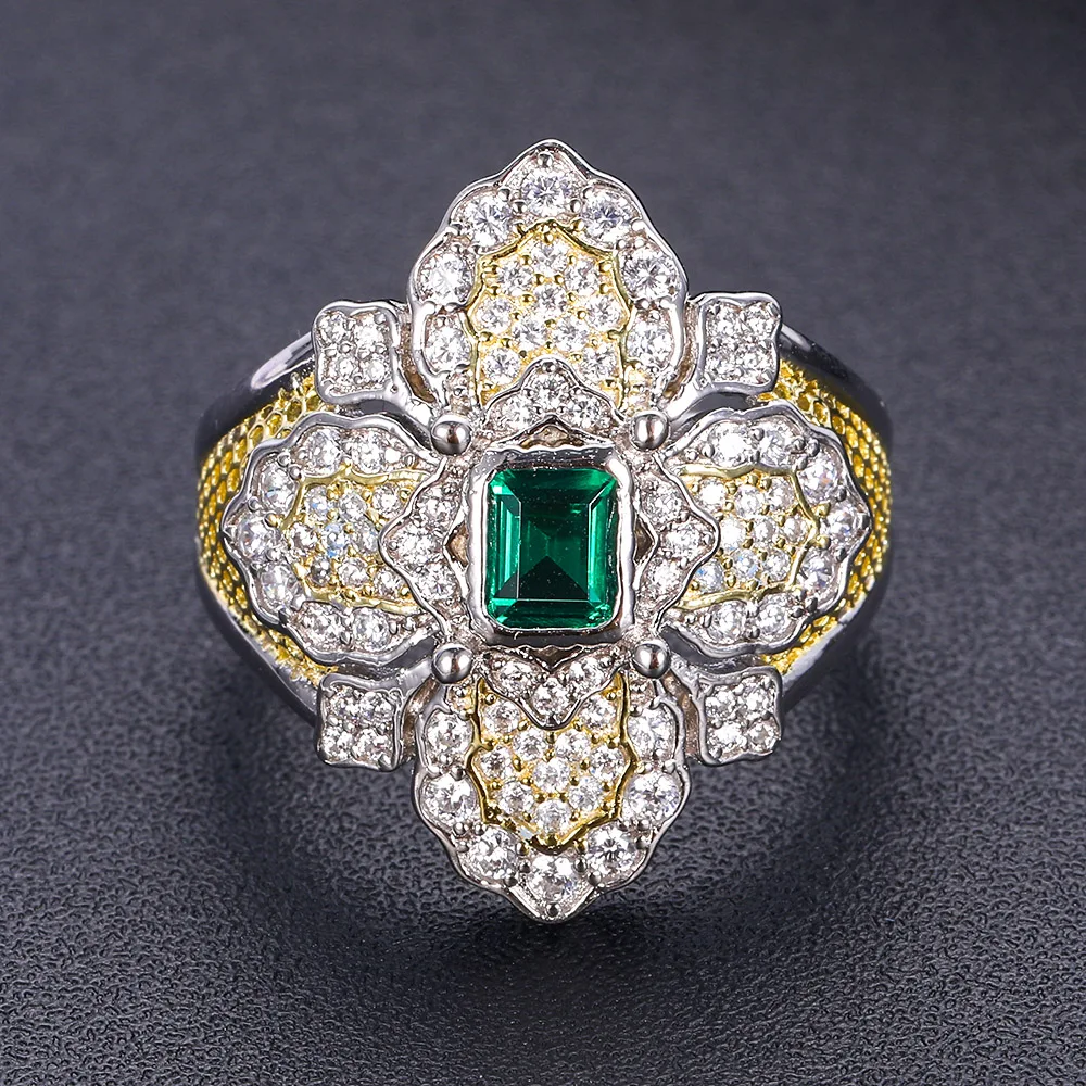 Jankelly модное 925 пробы Серебряное AAA кубического циркония квадратной формы проложить Установка Открытое кольцо для женщин аксессуары, лучшее качество - Цвет основного камня: Зеленый