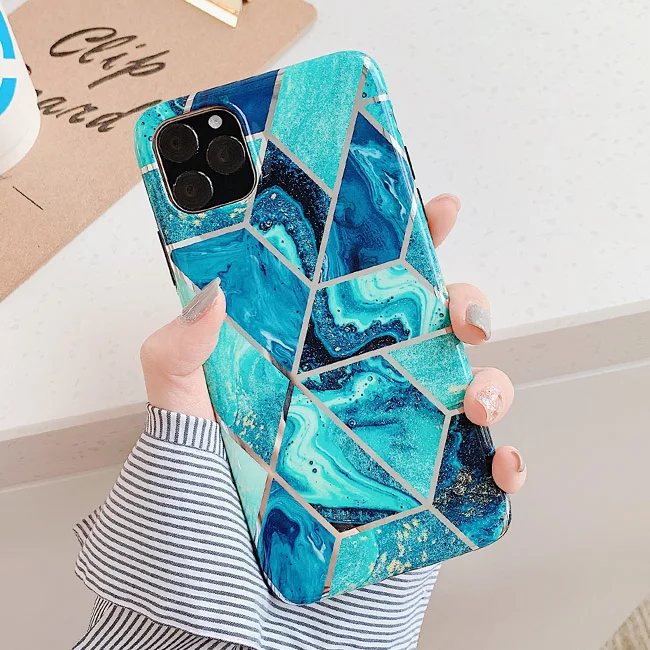 LACK Luxury Plating Line Geometric Marble Phone Case For iPhone 11 11Pro Max X XS Max XR 6 6S 7 8Plus Colorful Texture Cover - Color: Style 1