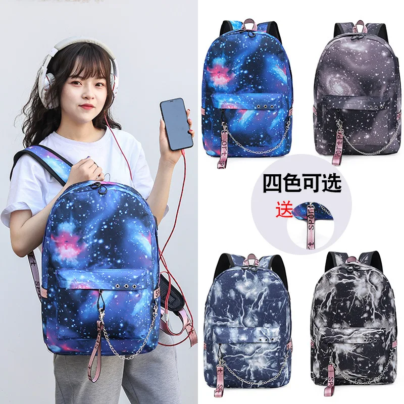 

Men And Women Backpack Star Backpack USB Charging Middle School Students School Bag Mountain Climbing Sports Korean-style Casual