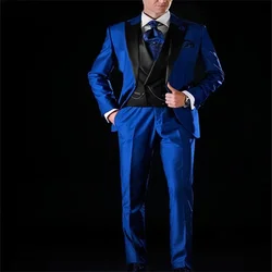 2021New Style Peak Lapel Blue Men's Suit And Groom A Buckle Wedding/Prom/Dinner Best Man 4-Piece Set (Coat + Vest + Pants + Tie)