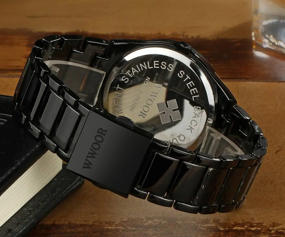 WWOOR Men Watch Top Luxury Blue Stainless Steel Waterproof Watches Casual Sports Quartz Date Clock Wristwatch Male+Gift box