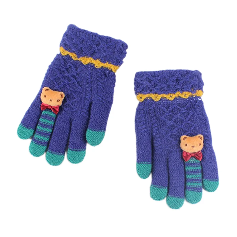 1 пара, Детские Зимние теплые перчатки, вязаные перчатки, полный палец, толстые варежки с мультяшным медведем, перчатки для стрельбы из лука для детей, 6 цветов