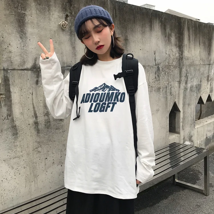 Ulzzang женский хип-хоп SuFeng Рендер без подкладки верхняя одежда с принтом пара bf свободная футболка с длинными рукавами пальто
