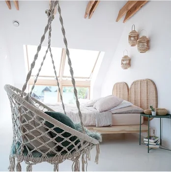

Bohemia Knit Fringe Lacy Mesh Hammock Swing Hanging Chair Outdoor Camping Indoor Furniture Garden Dorm Kids Adult Game Sofa Bed