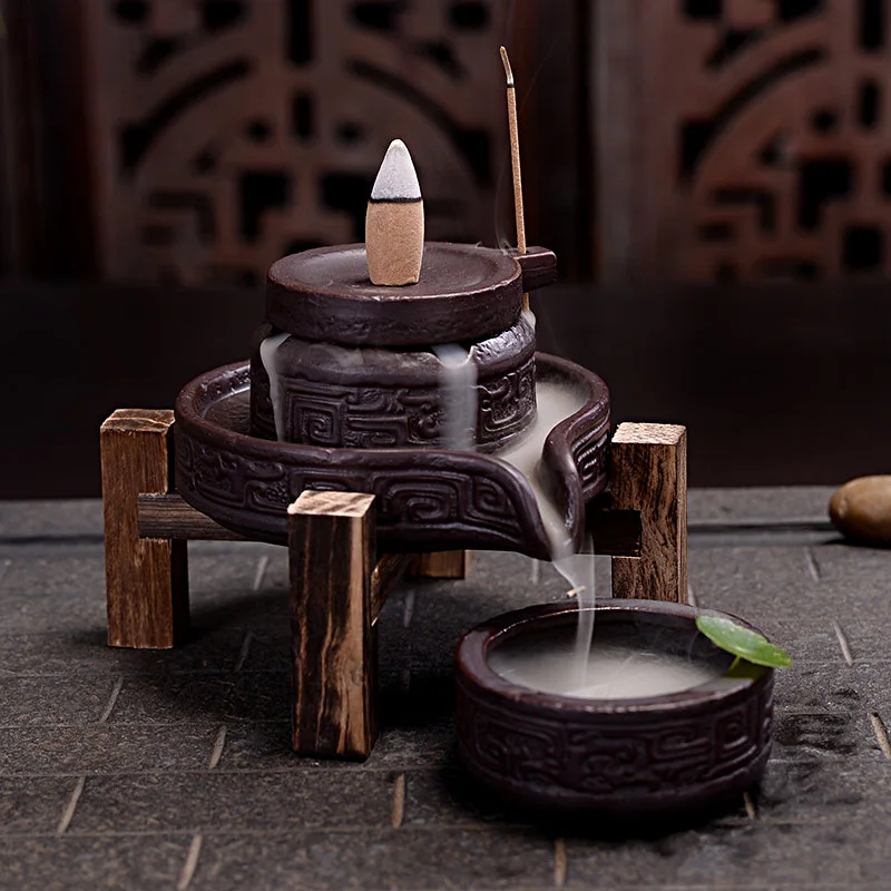 Керамическая подставка для благовоний комплект из трех предметов с деревянной