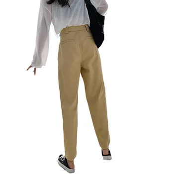 

Loose Ankle-length Pants for Woman High Waist Khaki button zipper Jeans Harem Pants Autumn spring regular trousers female
