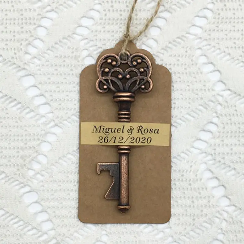 

Retro Style Key Beer Bottle Opener with Custom Sticker, Wedding, Birthday, New Year, Memorial Day, Party Gifts for Guest, 50Pcs