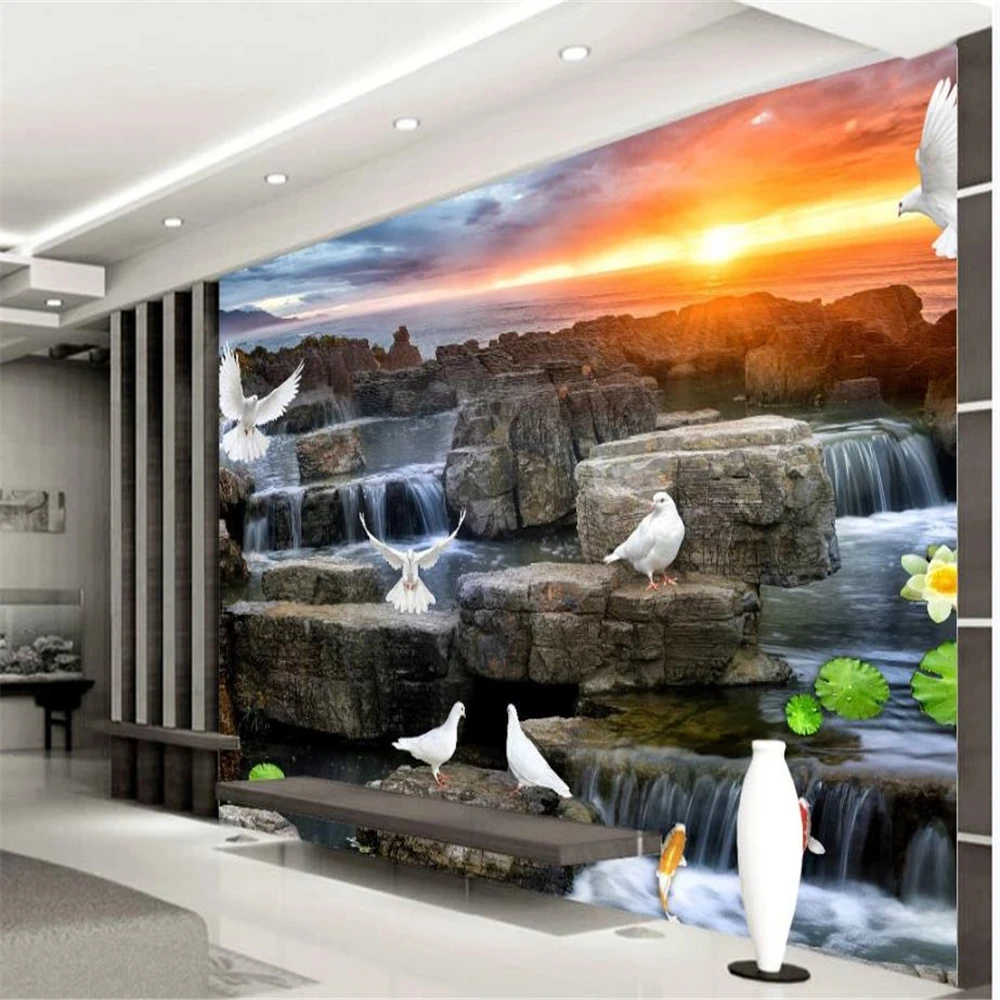 beautiful scenery wallpapers Landscape waterfall 3D stereo mural background wall | Обустройство дома