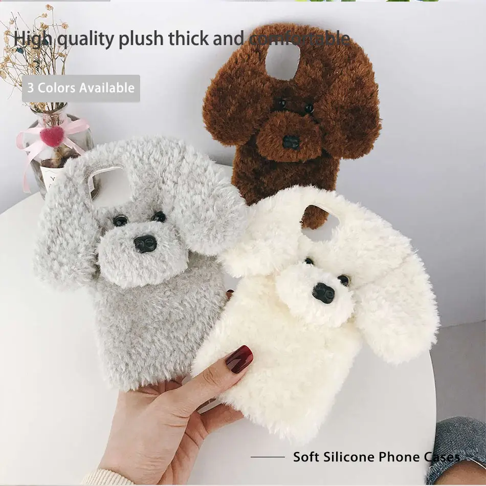 USLION 3D Cartooon Dog, теплый меховой чехол для телефона, для iPhone 11 Pro Max X XS XR Xs Max 7 8 Plus, мягкий силиконовый чехол из ТПУ