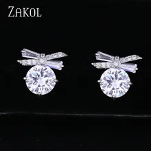 ZAKOL романтические серьги-гвоздики с круглой бабочкой из кубического циркония для женщин, подарок на свадьбу, вечеринку, день рождения, ювелирные изделия FWEL856