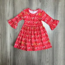 Одежда для маленьких девочек; детское платье на День Святого Валентина; красное платье для девочек; xxoo; платье для девочек; хлопковое платье;