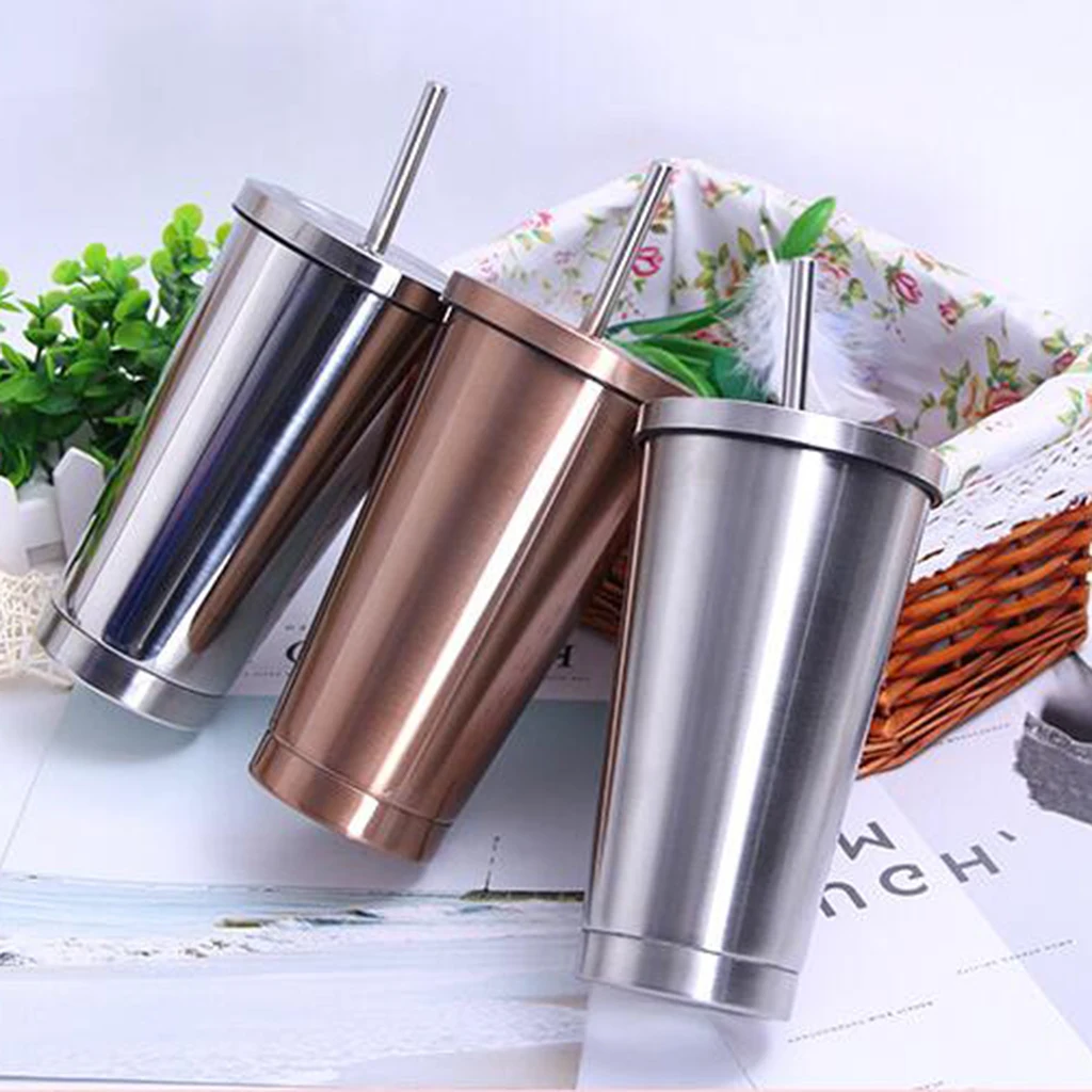 Stainless Steel Drink Tumbler - Double Wall Vacuum Insulated Hot Cold Beverage Tmbler Kids Travel Camping Mug with Straw