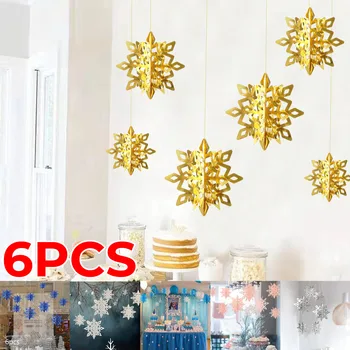 

6PCS Frozen Party Christmas Snowflakes Decorations 3D Hollow Snowflake Paper Garlands Ornament Winter Home Decorations