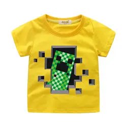 Новогодняя футболка для мальчиков с 3D рисунком из мультфильма «майнкрафт» футболка для девочек, топы, детская одежда летняя одежда