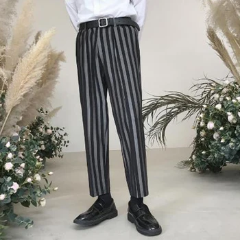 

Men Fashion Casual Stripe Suit Pant Male Street clothes Hip Hop Straight Pants Loose Harem Trousers